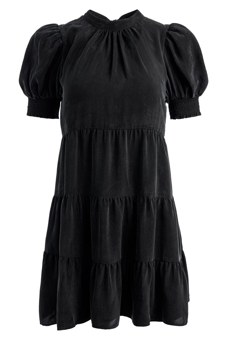 Dorine Puff Sleeve Tiered Minidress, Alternate, color, BLACK