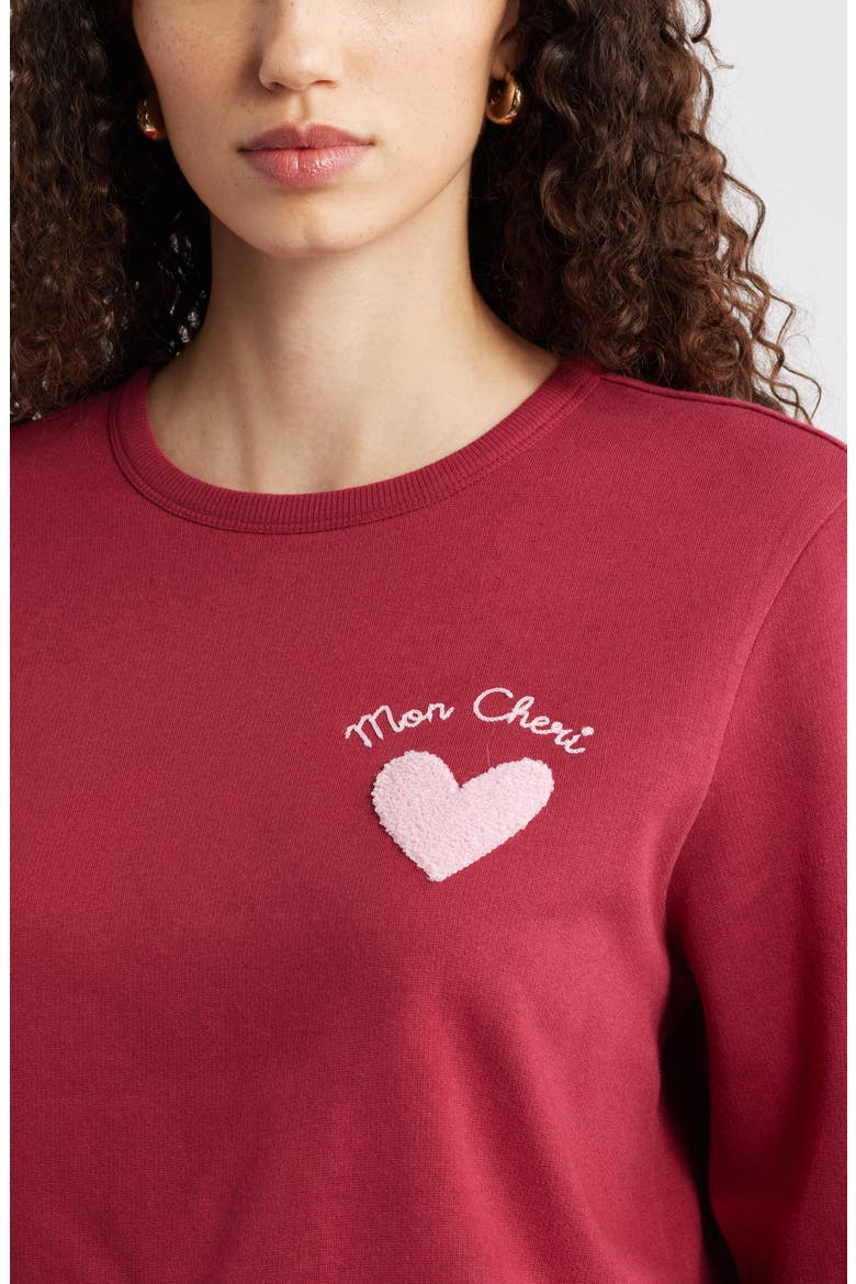 Mon Cheri Chenille Embroidered Sweatshirt, Alternate, color, RED PINK MON CHERI HEART