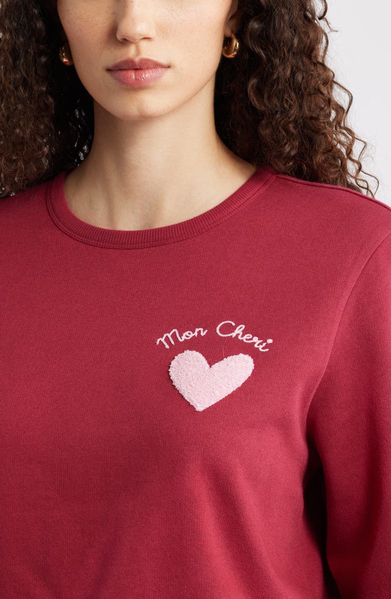 Caslon<sup>®</sup> Mon Cheri Chenille Embroidered Sweatshirt, Alternate, color, Red Pink Mon Cheri Heart