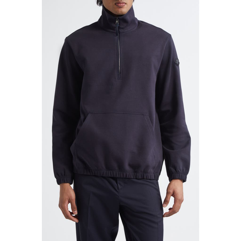 Moncler Logo-appliquéd Cotton-blend Jersey Half-zip Sweatshirt In Navy