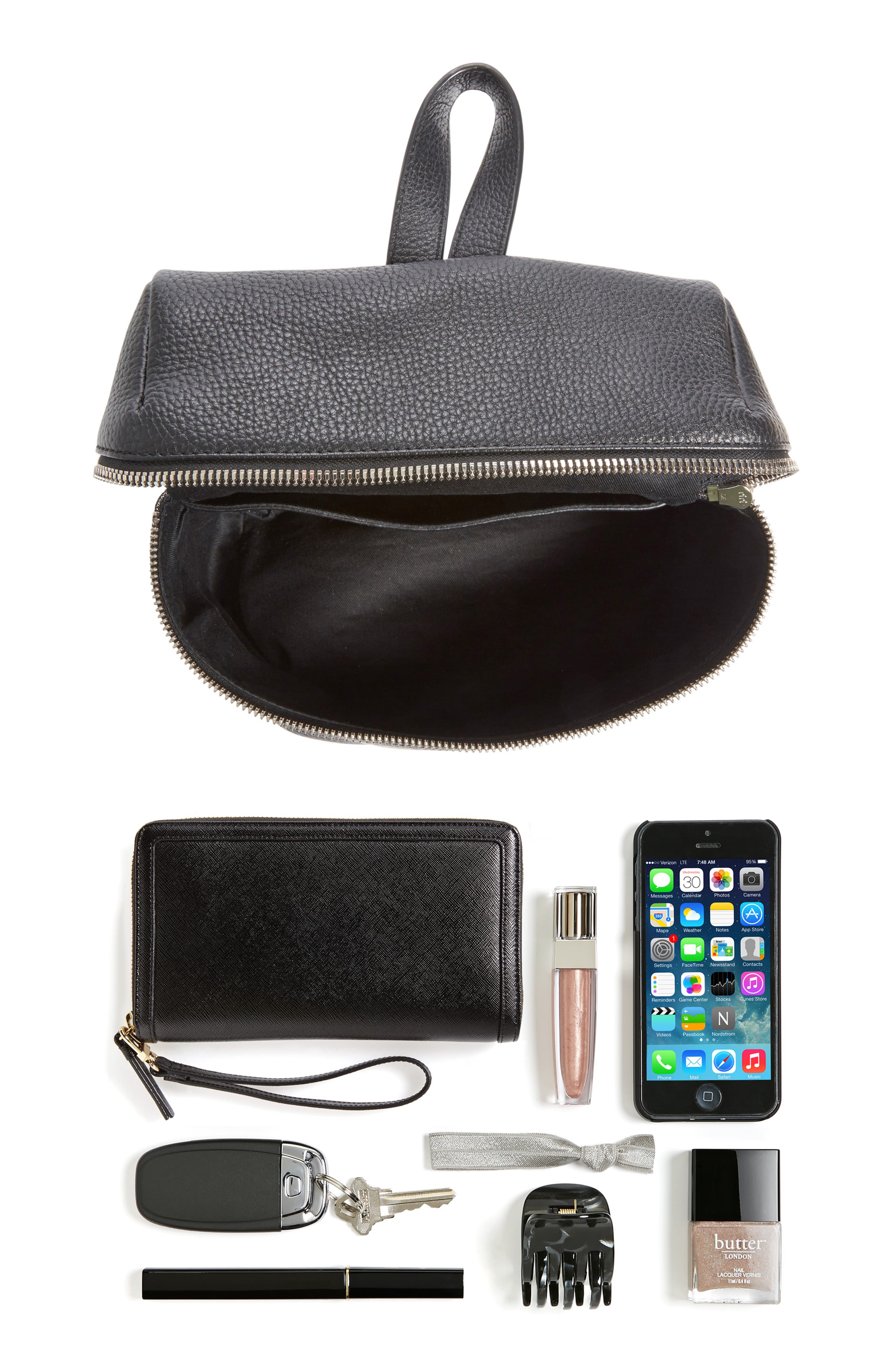 Kara Small Pebbled Leather Backpack, Alternate, color, 