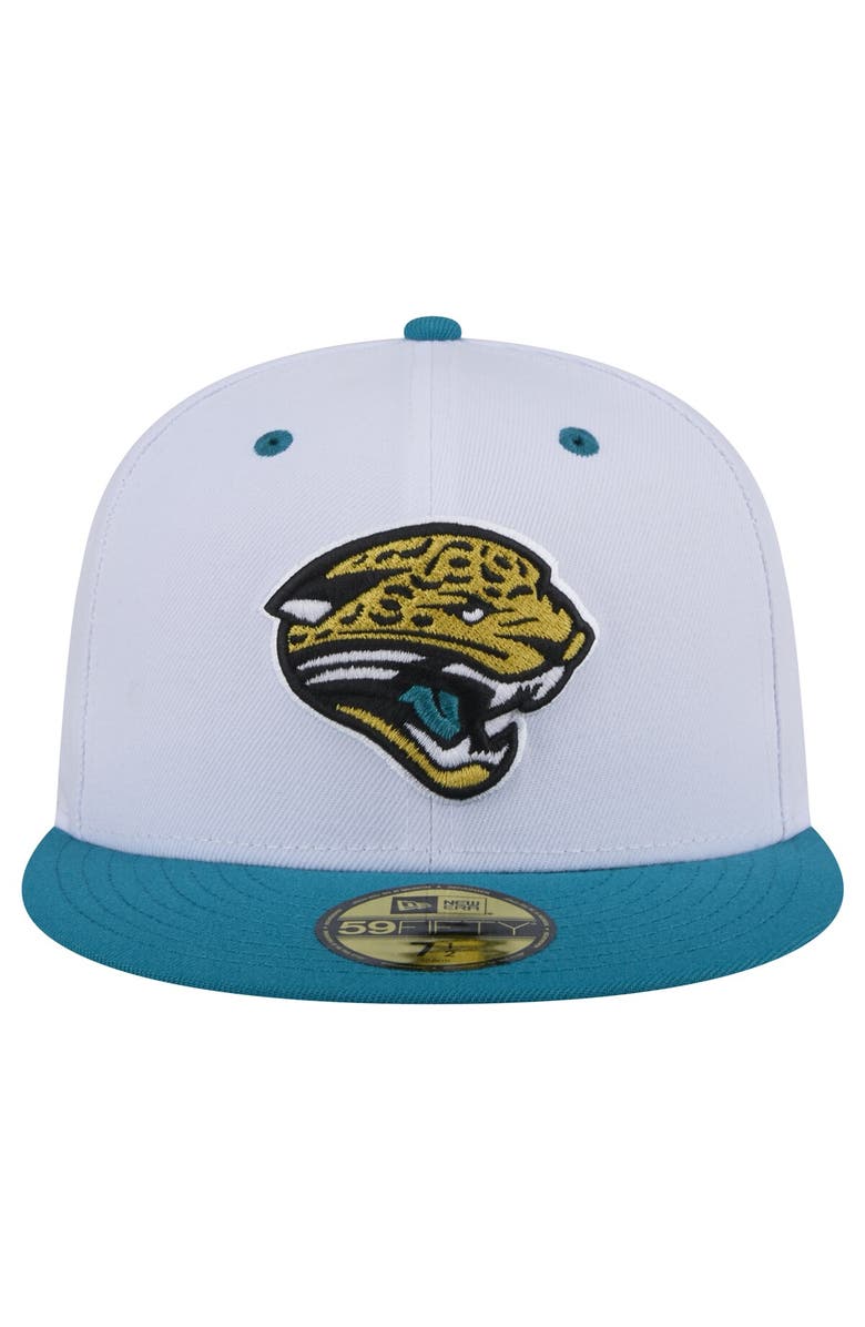 New Era Men's New Era  White/Teal Jacksonville Jaguars Throwback Logo Flipside Two-Tone 59FIFTY Fitted Hat, Alternate, color, 