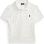 Polo Ralph Lauren Cable Knit Crop Cotton Polo Sweater