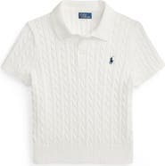 Polo Ralph Lauren Cable Knit Crop Cotton Polo Sweater