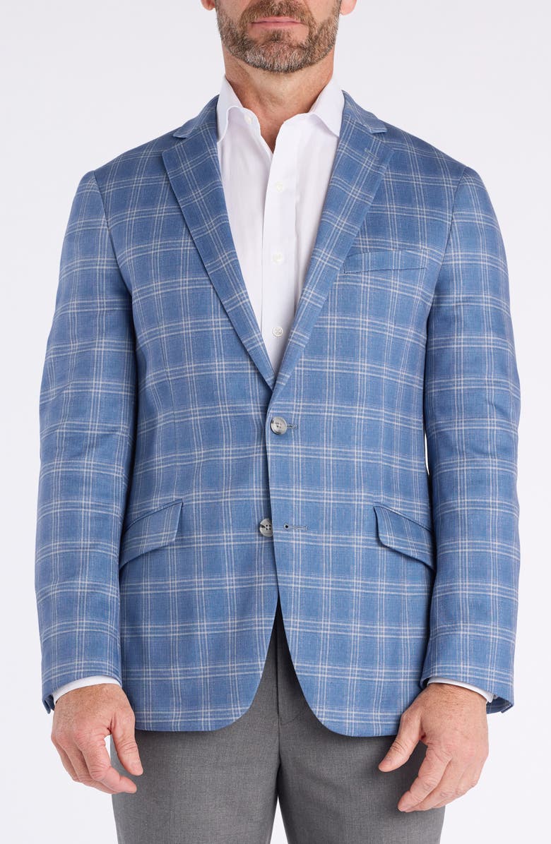 SAVILE ROW CO Shoreditch Slim Fit Blue Plaid Knit Sport Coat, Main, color, Blue