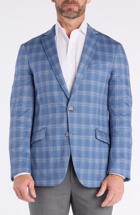 Shoreditch Slim Fit Blue Plaid Knit Sport Coat (Short, Regular & Long)