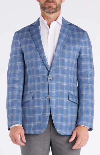 SAVILE ROW CO Shoreditch Slim Fit Blue Plaid Knit Sport Coat
