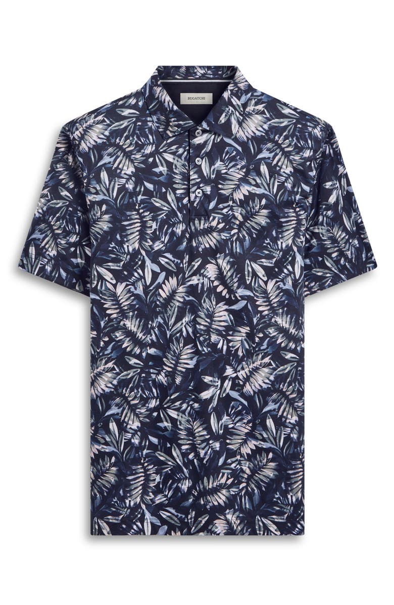 Bugatchi Hendrix Digital Leaf Print Pima Cotton Polo, Alternate, color, Black