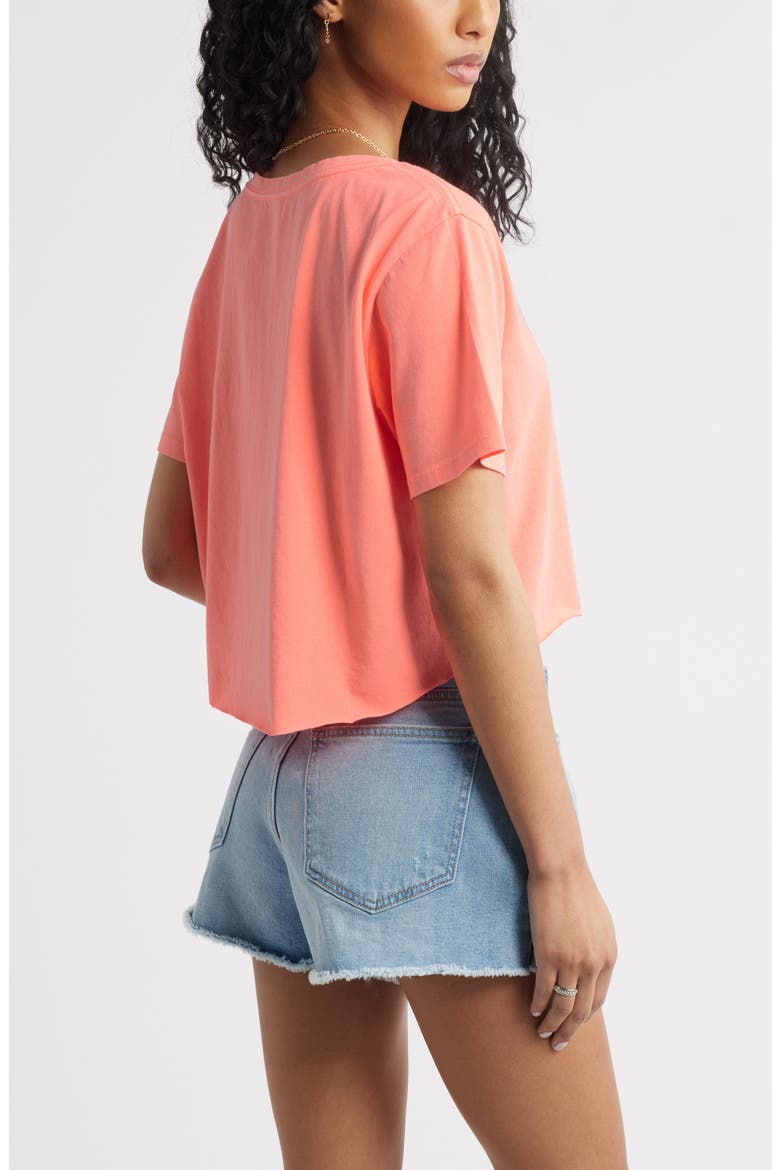 Washed V-Neck Crop T-Shirt, Alternate, color, CORAL NEON