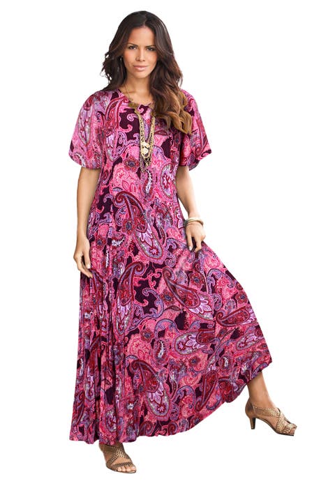 Plus Size Hand Crinkled Flutter-Sleeve Maxi Dress (Plus)