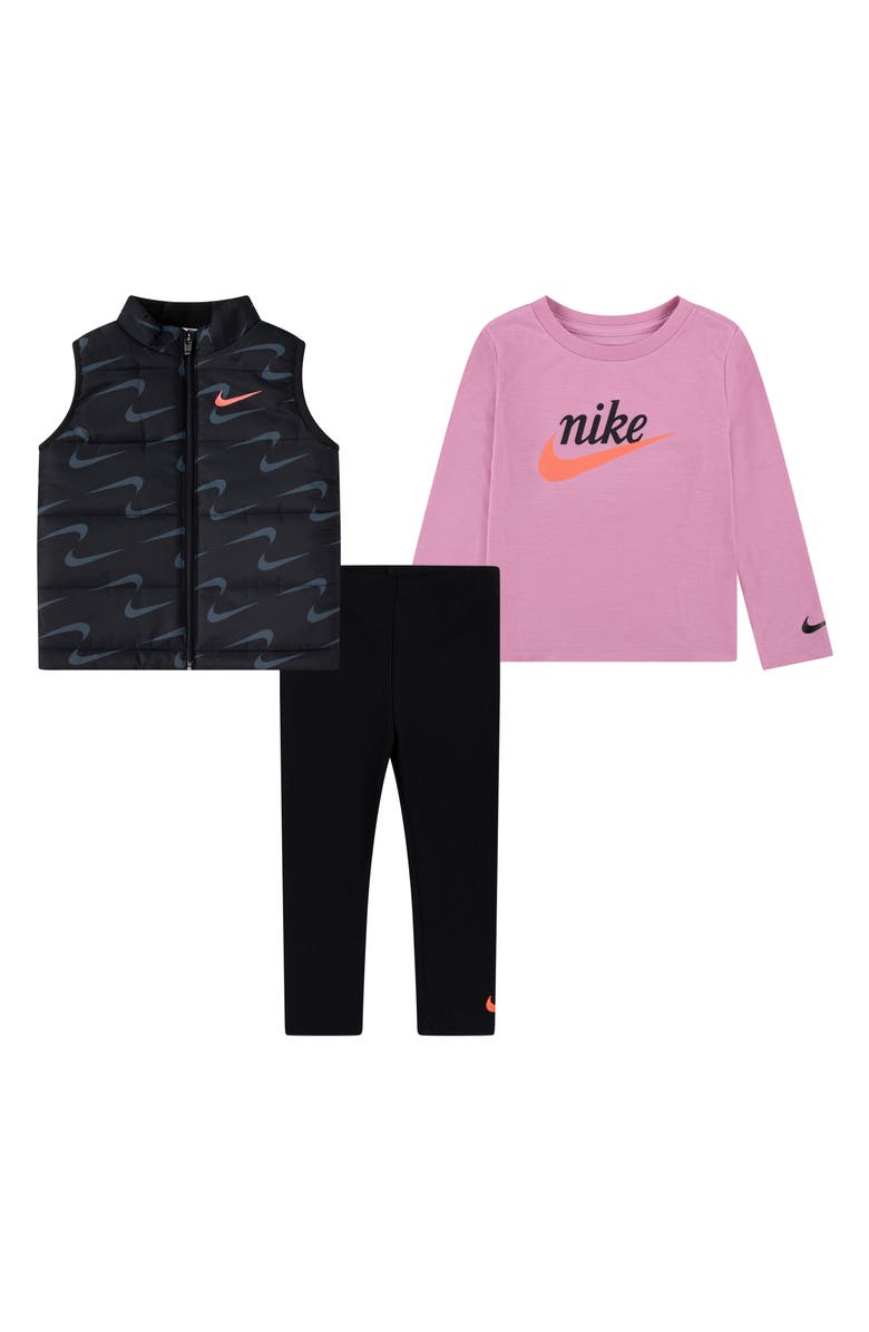 Nike Kids' First Impressions Long-Sleeve T-Shirt, Quilted Vest & Leggings Set, Main, color, 023Black