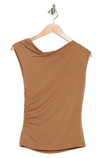 Renee C Off The Shoulder Knit Top In Brown