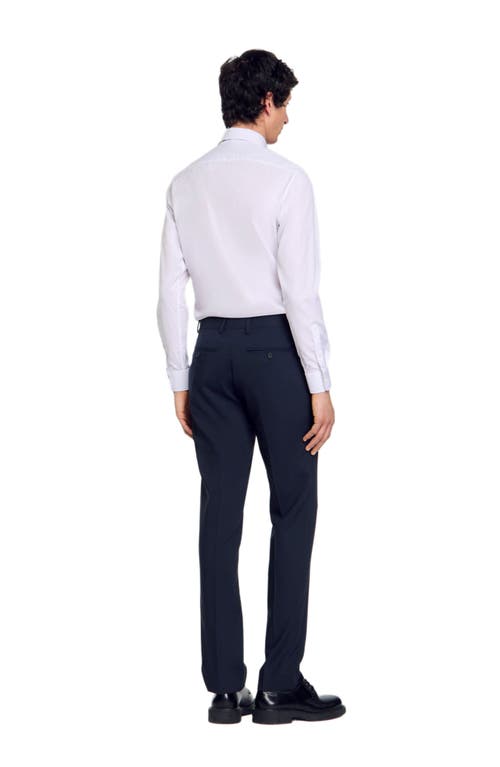 Sandro Wide Leg Wool Blend Suit Trousers In Midnight Blue