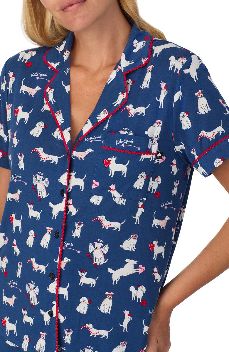 Kate Spade New York print short pajamas, Alternate, color, Dark Blue Print