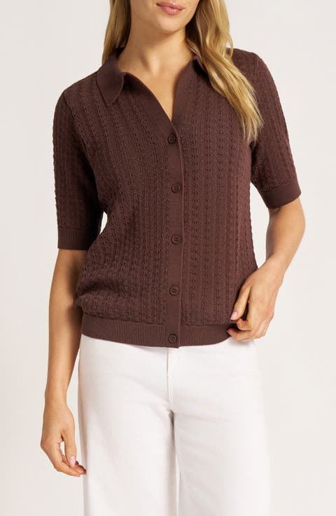 Solana Pointelle Polo Cardigan
