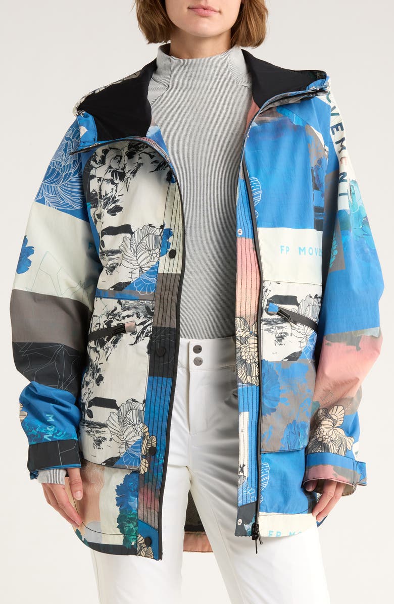 Free People Print Waterproof Rain Jacket, Alternate, color, Blue