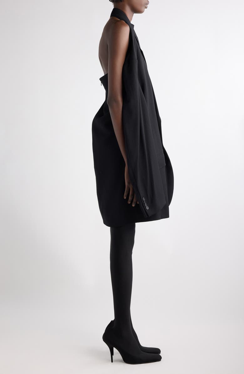 Suspended Cape Sleeve Wool Blend Blazer Dress