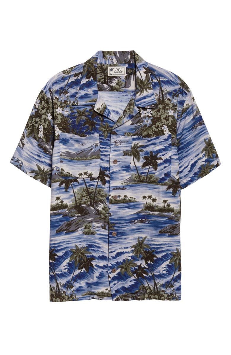 Double RL Tropical Print Camp Shirt, Alternate, color, Blue Multi