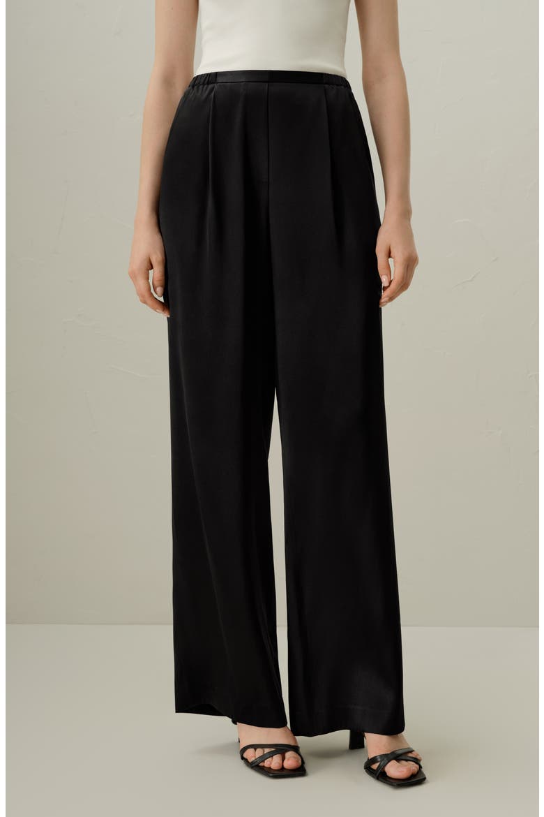 Women's Double Faced Silk Charmeuse Pants, Alternate, color, Black