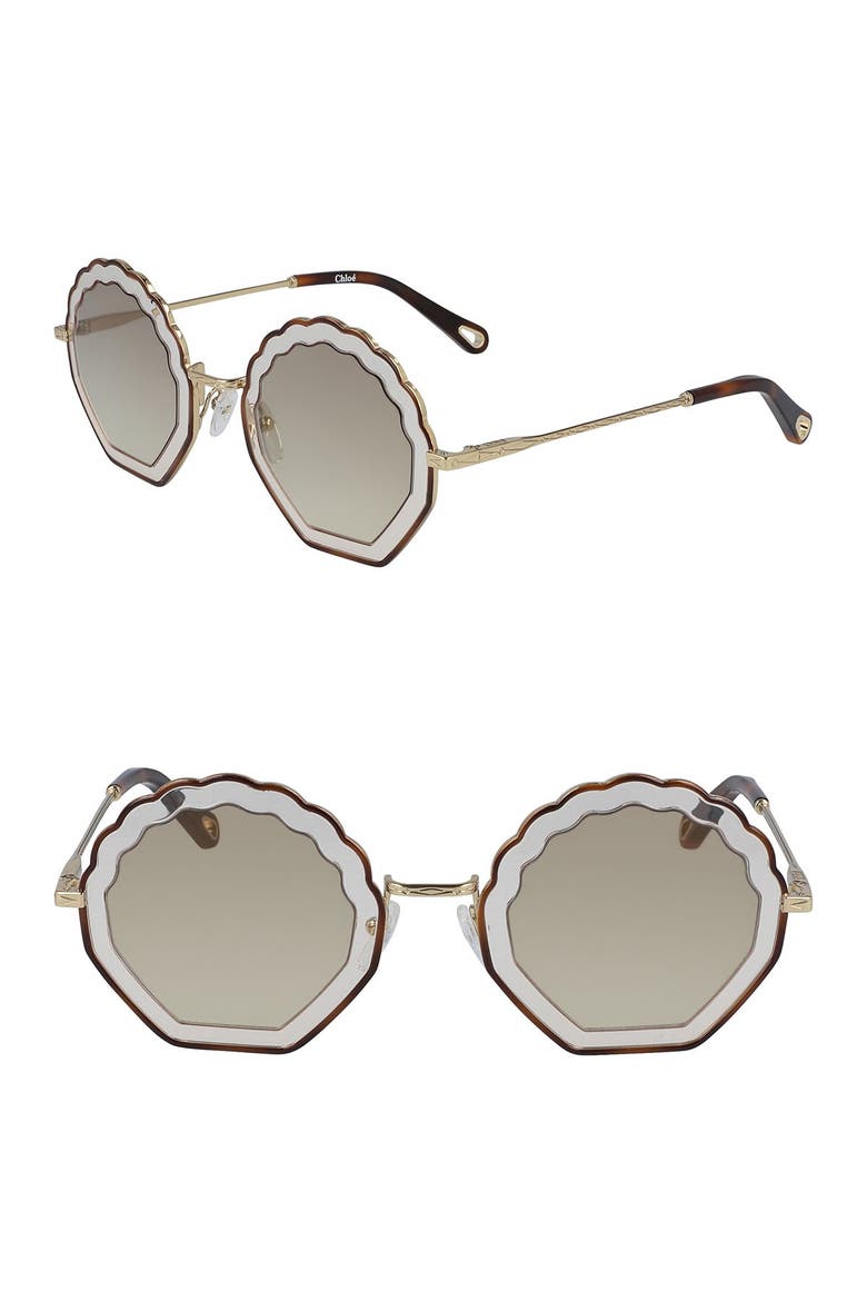 Tally 56mm Scalloped Sunglasses, Main, color, HAVANA LT PEACH/GRD