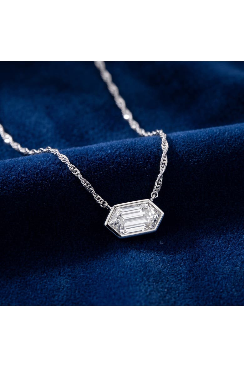 Certified 3/4Ct Long Hexagon Bezel Diamond East West Pendant Necklace Lab Grown, Alternate, color, White Gold