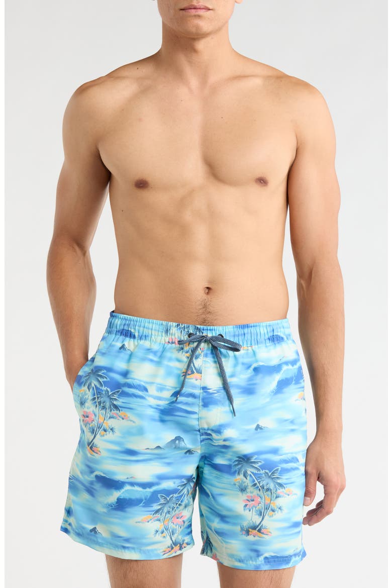 Everyday Water Repellent Tropical Surf Volley 6-Inch Swim Trunks, Main, color, TOTAL ECLIPSE