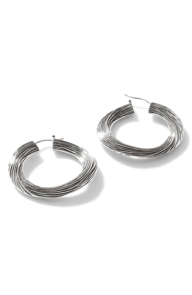 John Hardy Bamboo Striated Hoop Earrings, Alternate, color, Silver
