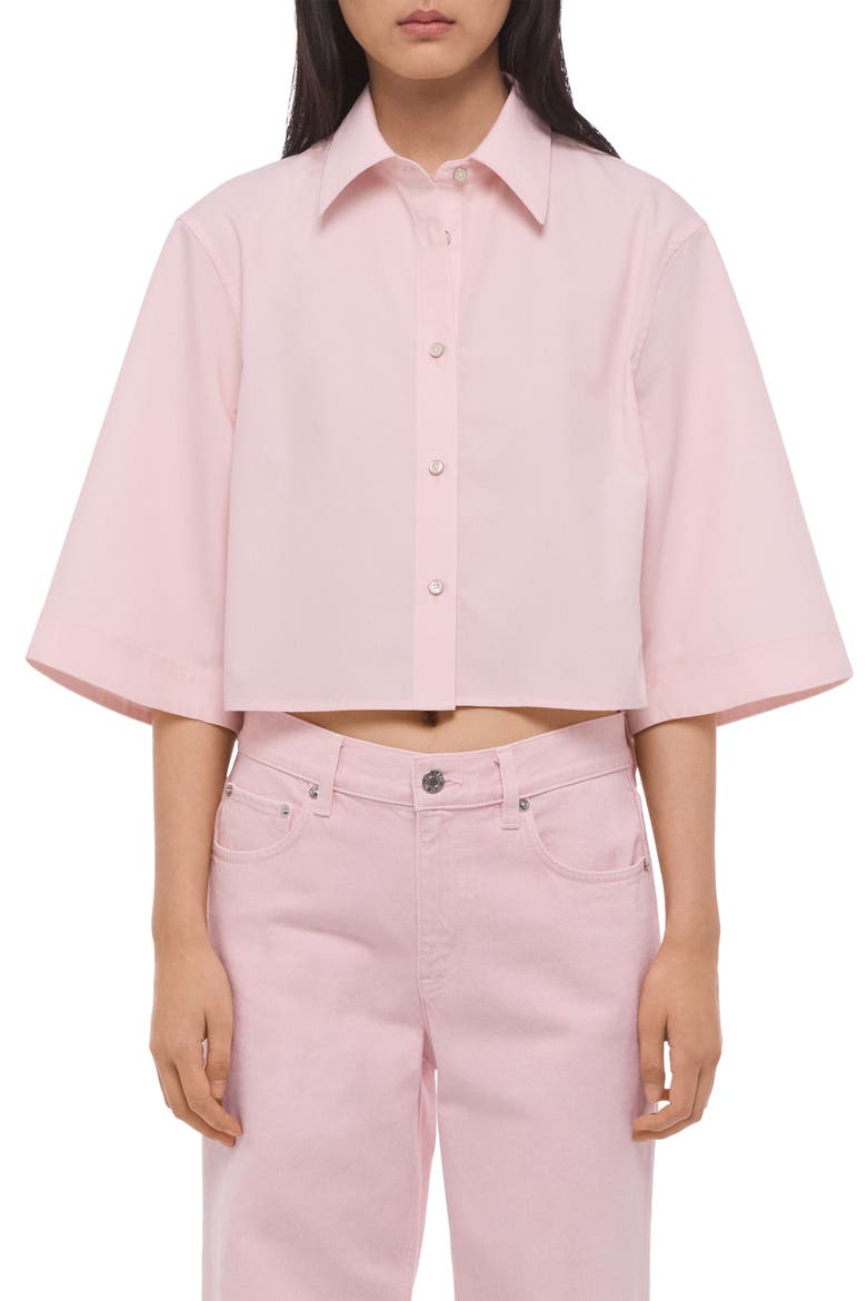 Button Back Boxy Cotton Cotton Button-Up Shirt, Main, color, PEONY