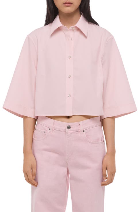 Button Back Boxy Cotton Cotton Button-Up Shirt