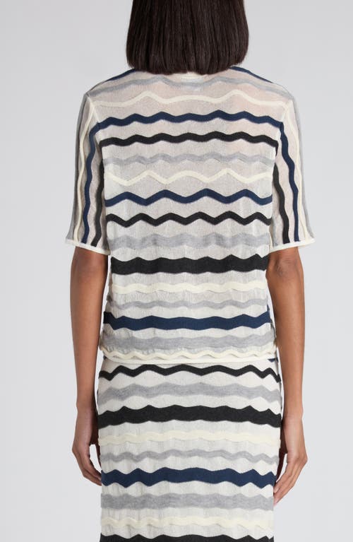 Bottega Veneta Layered Chevron Stripe Wool Blend Polo Sweater In Gray