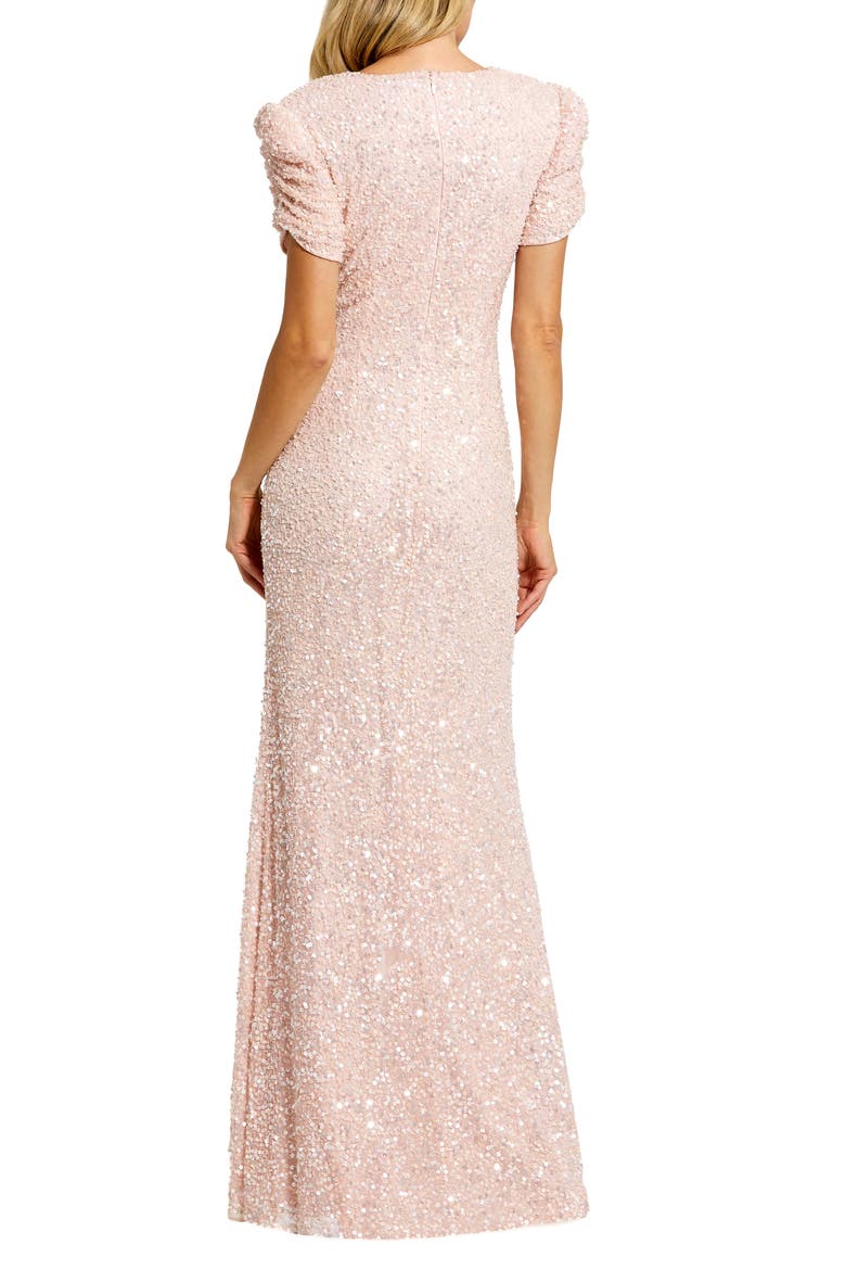 Women's Embellished Mesh High Neck Puff Sleeve Gown, Alternate, color, BLUSH