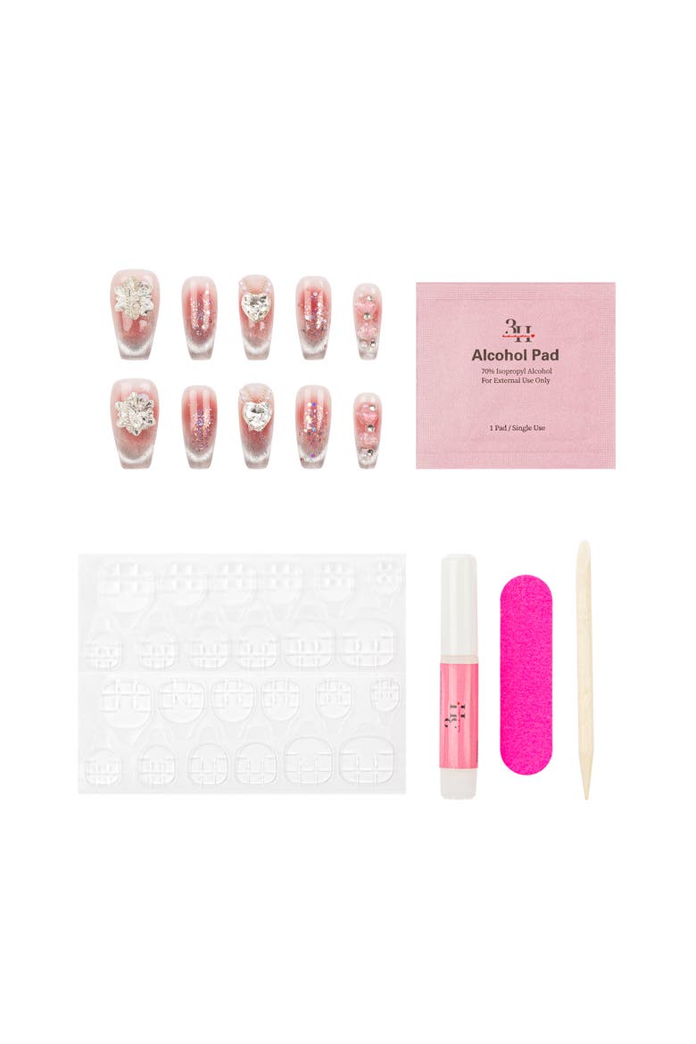 Eternal Blossom Luxury Handmade Press On Nails, Alternate, color, Salmon