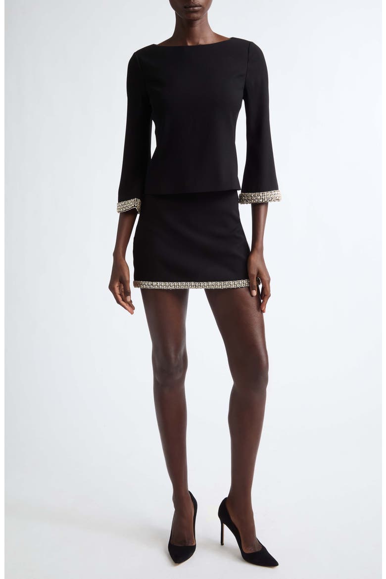 Rubi Embellished Hem Miniskirt, Alternate, color, BLACK