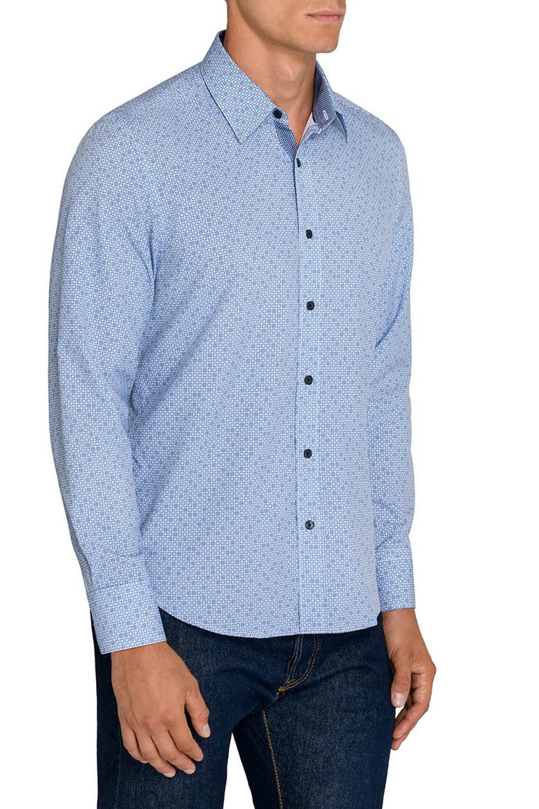 Geo Floral Performance Shirt, Alternate, color, WHITE/ PURPLE