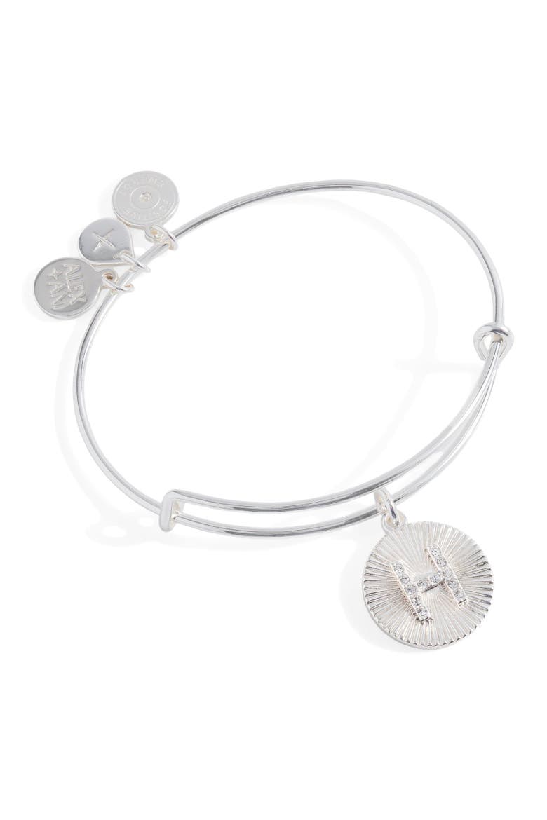 Pave Starburst Texture Initial Bangle Bracelet, Main, color, Silver - H