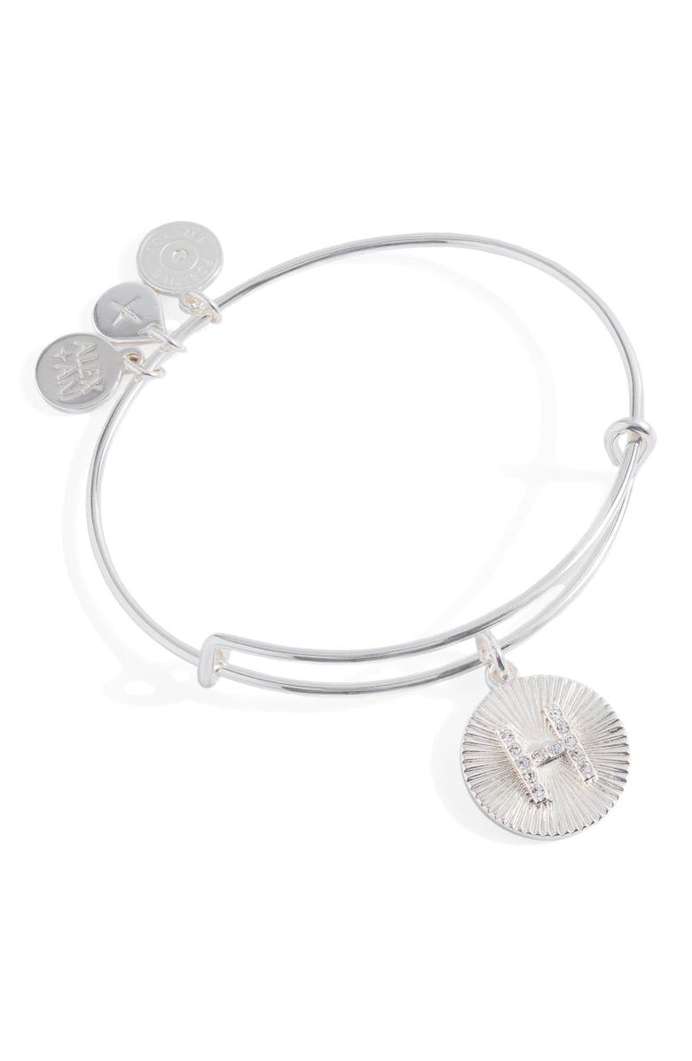 Alex and Ani Pave Starburst Texture Initial Bangle Bracelet, Main, color,