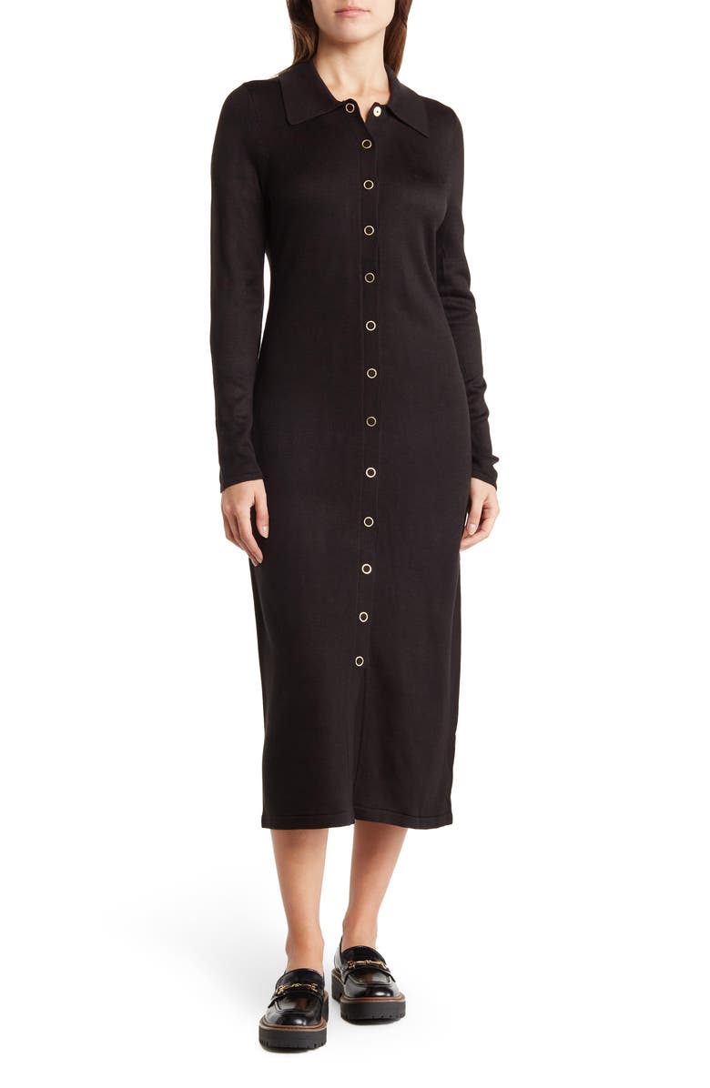 Calvin Klein Button-Up Midi Sweater Dress, Main, color, 