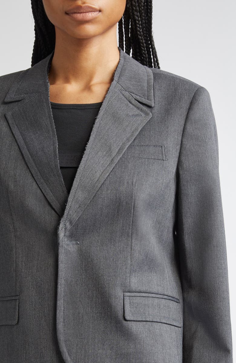 MM6 Maison Margiela Raw Edge Single Breasted Stretch Gabardine Blazer, Alternate, color, Dark Grey Melange