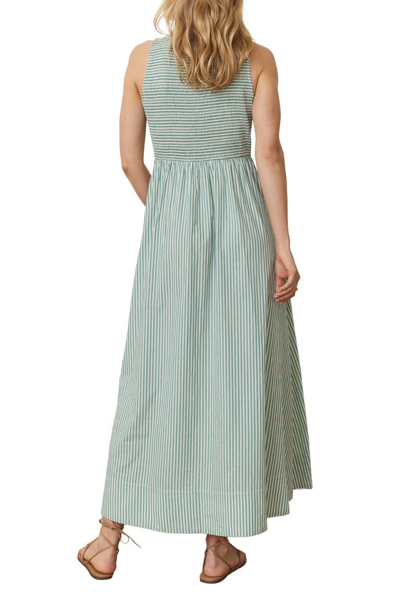 Smocked Sleeveless Dress, Alternate, color, DEEP SEA/WHITE STRIPE