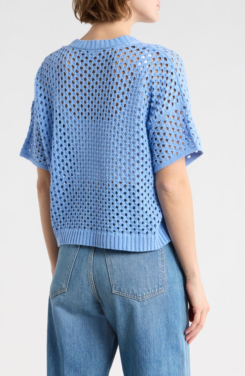 Splendid Nina Pointelle Short Sleeve Cardigan, Alternate, color, Steel Blue