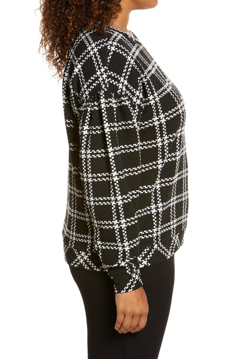 Pattern Detail Sweatshirt, Alternate, color, BLACK- IVORY PLAID