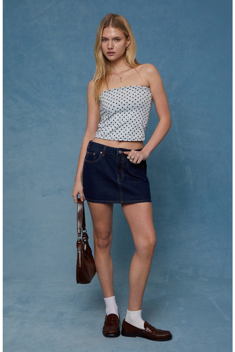Bella Mid Rise Denim Miniskirt, Alternate, color, DARK INDIGO