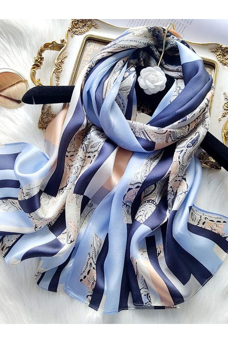 Long Silk Scarf, Main, color, Blue