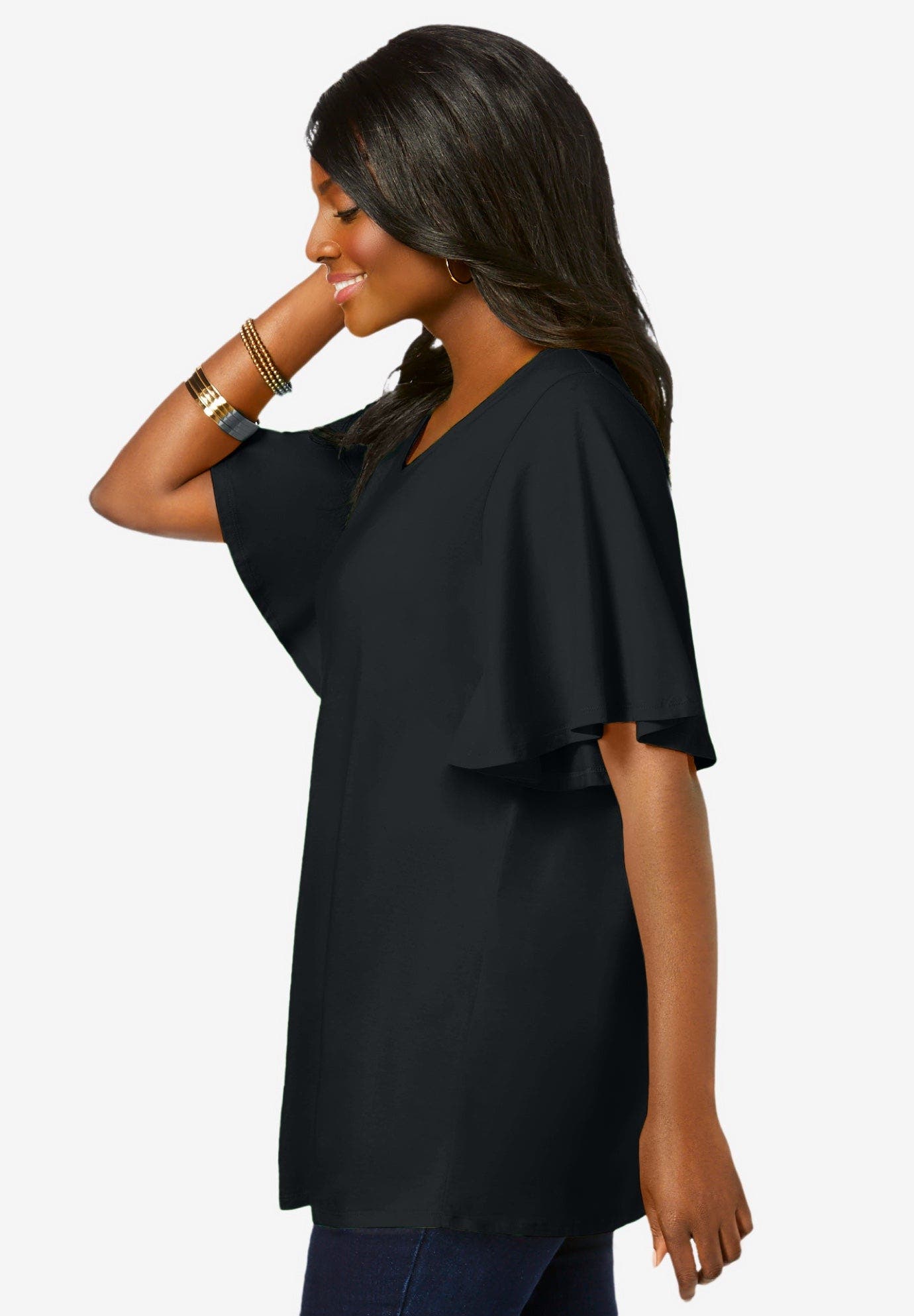Stretch Knit Flutter Sleeve Tunic - image 2