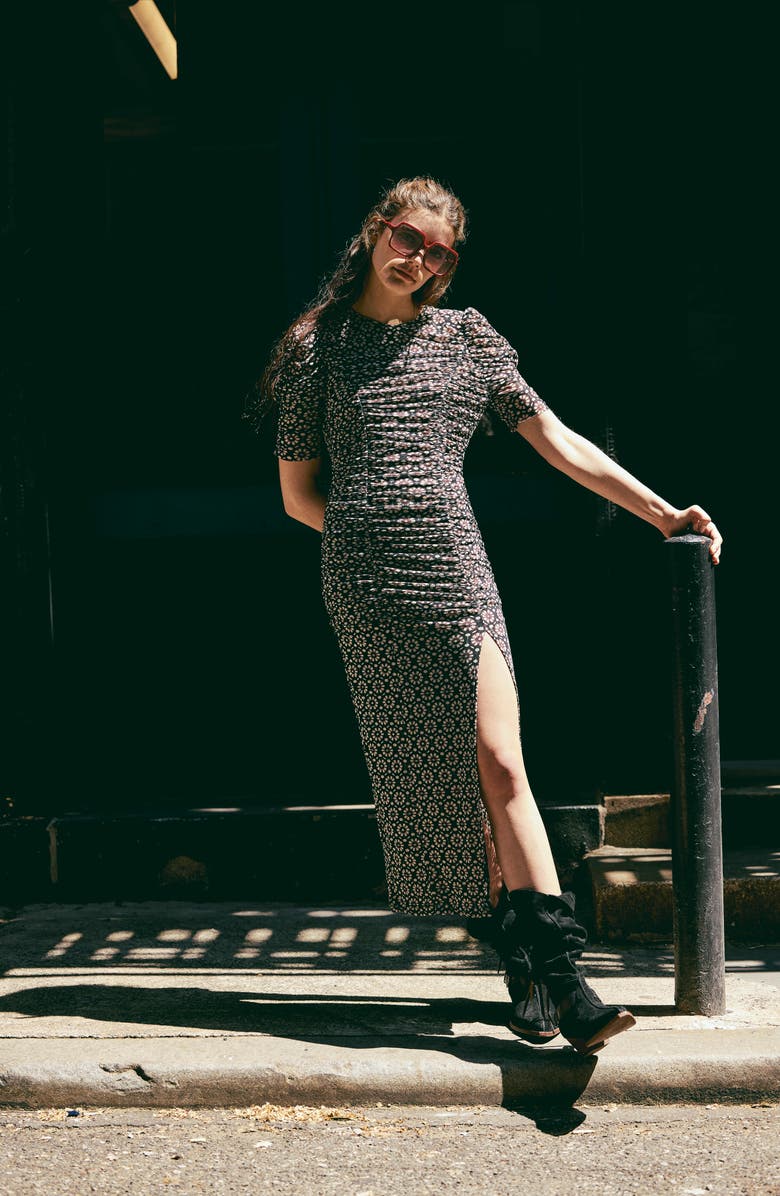 Free People Briella Floral Side Slit Dress, Alternate, color, Fuchsia Combo