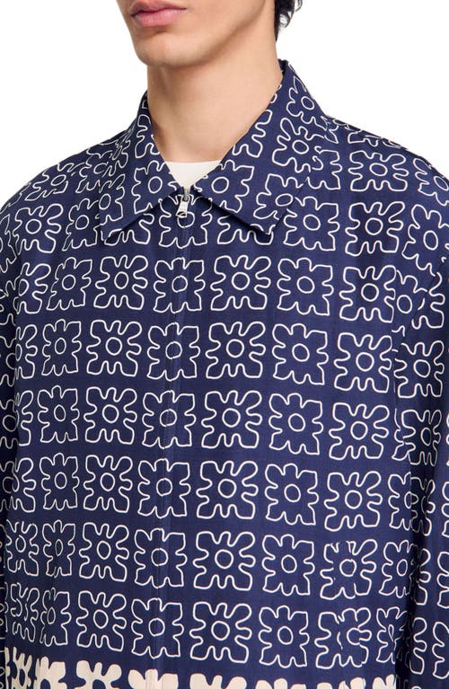 Sandro Jacket With Floral Motif In Midnight Blue
