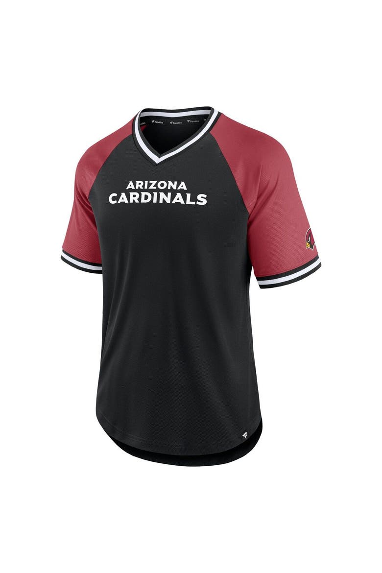 Men's Fanatics Branded Black/Cardinal Arizona Cardinals Second Wind Raglan V-Neck T-Shirt, Alternate, color, Black