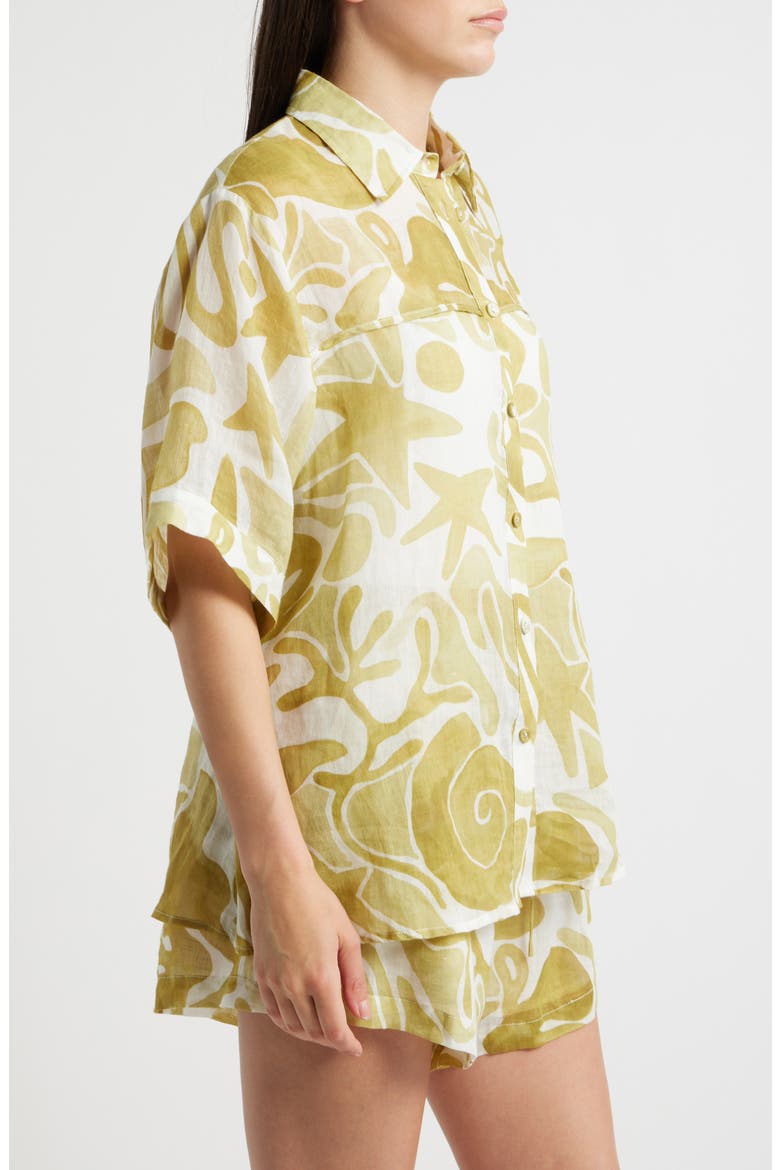 Irisa Print Short Sleeve Shirt, Alternate, color, LIGHT OLIVE