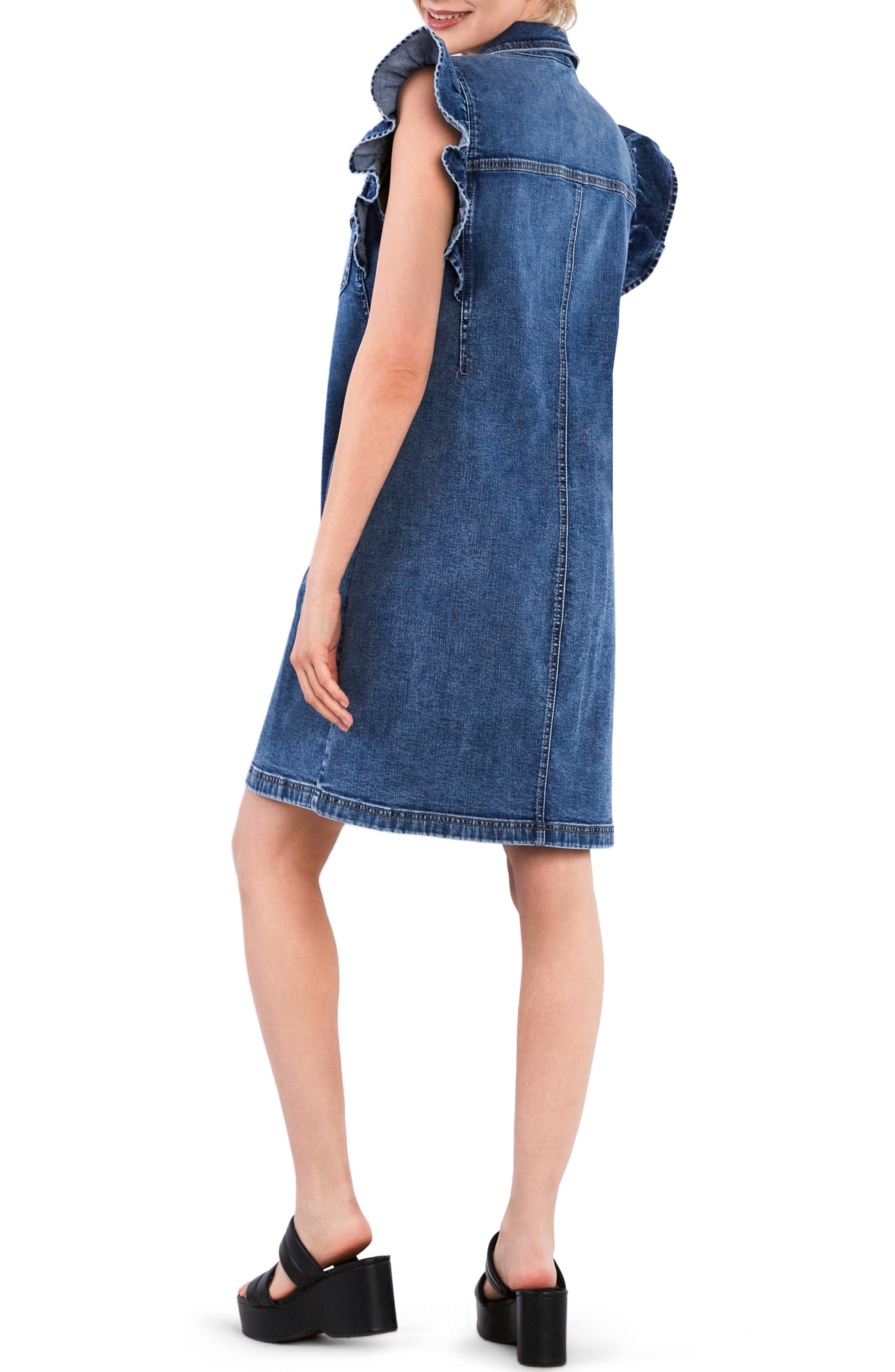 Wash Lab Denim Ruffle Cap Sleeve Denim Dress (Women) | Nordstrom