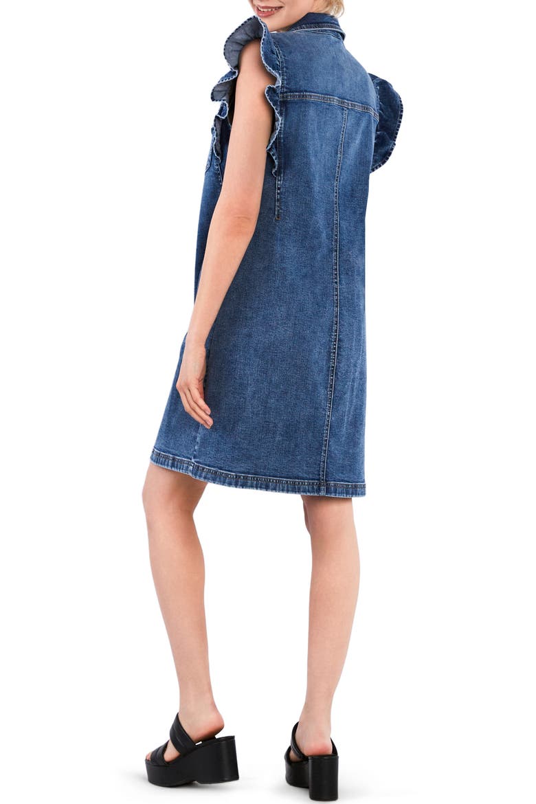 Ruffle Cap Sleeve Denim Dress, Alternate, color, SHARK BLUE